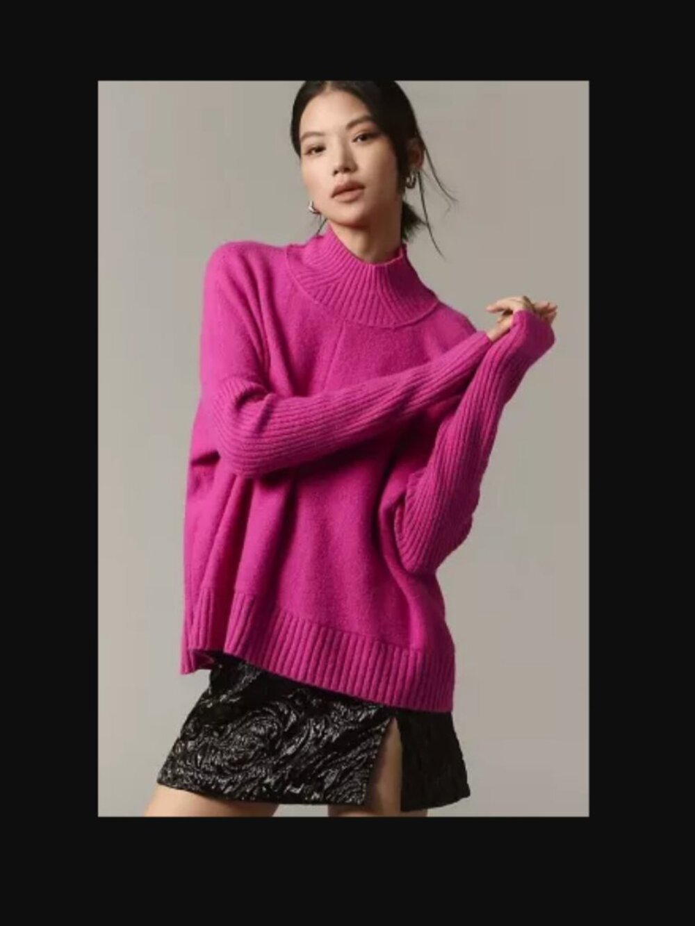 Anthropologie Maeve The Gretchen Cozy Mock-Neck Sweater Magenta Pink Oversized M